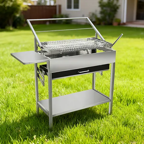 Barbecue à bascule rotatif, filet facile à tourner, panier à griller, pique-nique en plein air, barbecue à charbon de bois portable et pliable en acier inoxydable, barbecue de camping à bascule