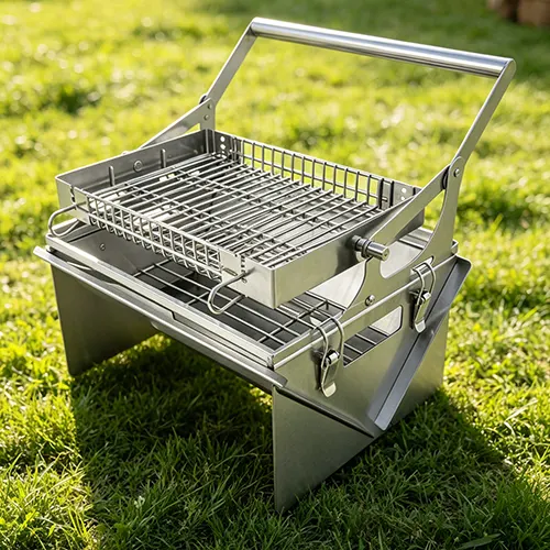 Barbecue Camping rotation La grille supérieure du barbecue peut tourner à 360° grâce à la poignée, poêle à charbon avec pieds pliables